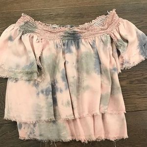 Planet blue blue life off the shoulder tie dye